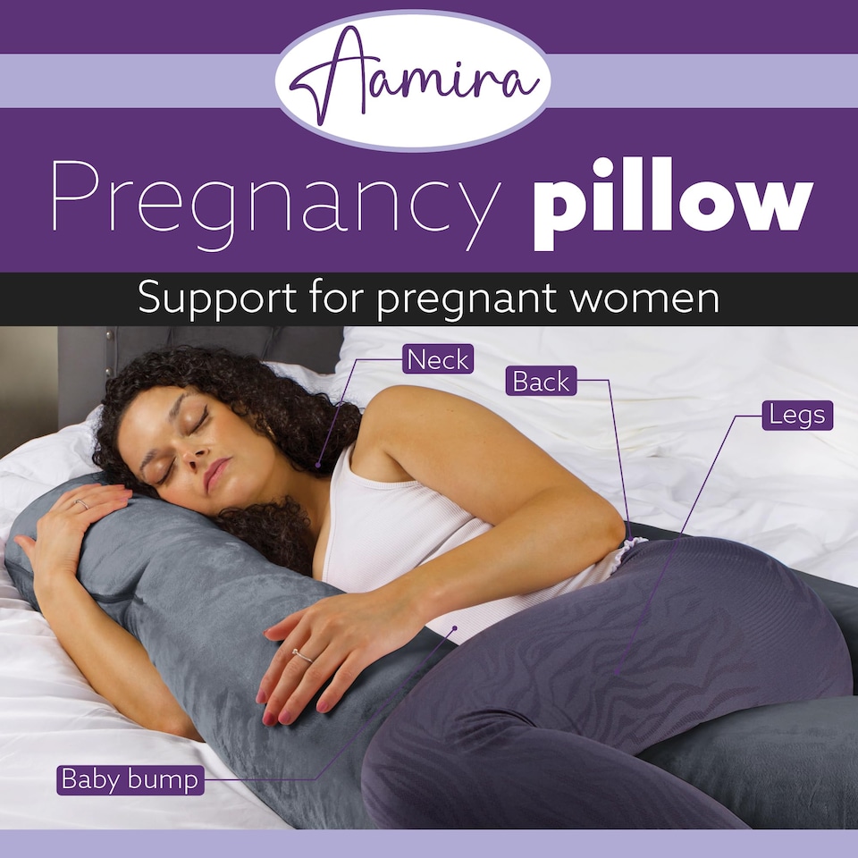 image 1 of Aamira Dark Grey Pregnancy Maternity Pillow, 140x70x20cm J Shaped Memory Foam | Grey | Grey | Standard | 1