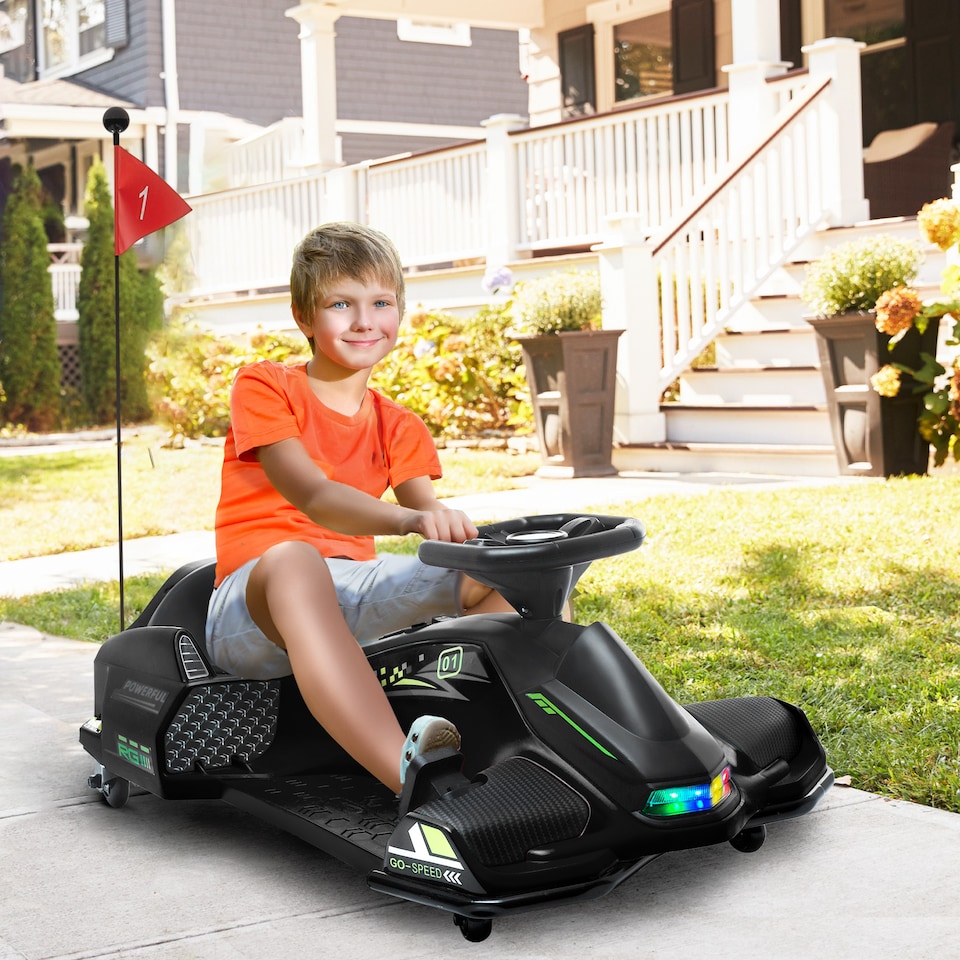 image 1 of HOMCOM 12V Electric Go Kart for Kids with Music, LED Lights, Black