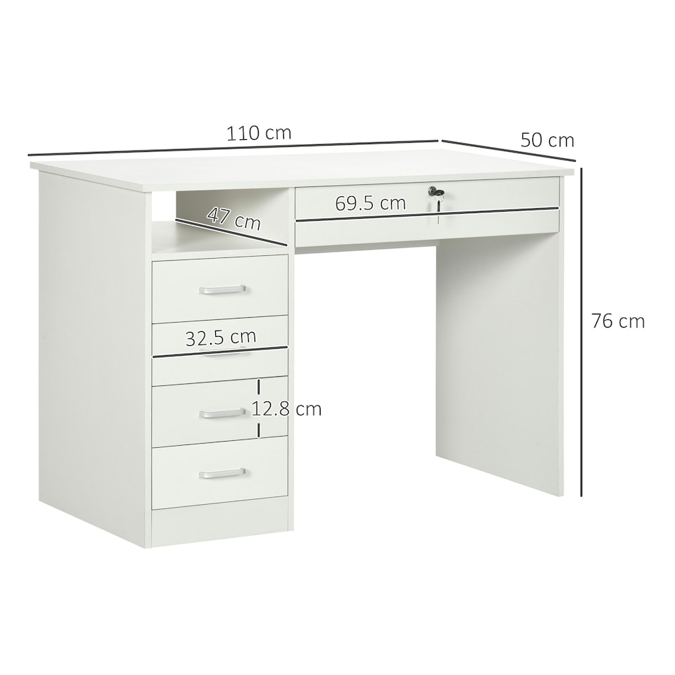 image 1 of HOMCOM Computer Desk Writing Desk with Five Drawers for White