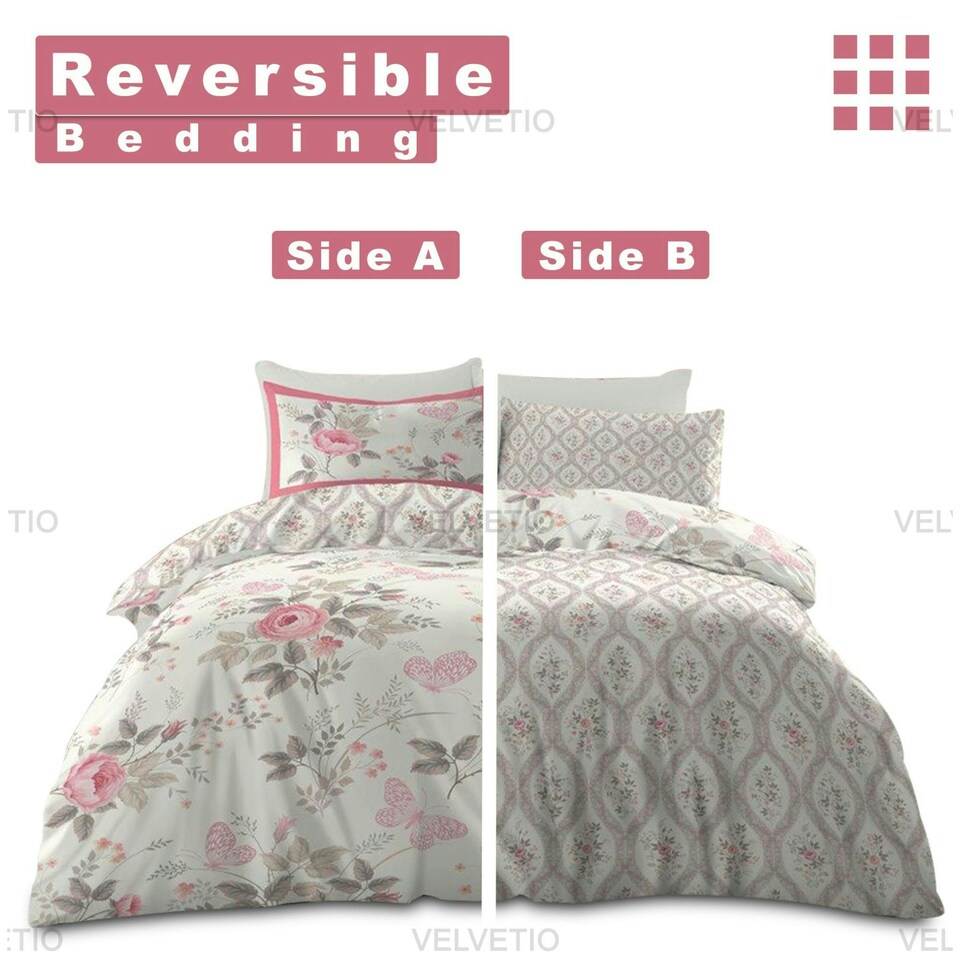 image 1 of VELVETIO Pandora Complete Duvet Cover Set with Fitted Sheet Printed Bedding Quilt Cream | King