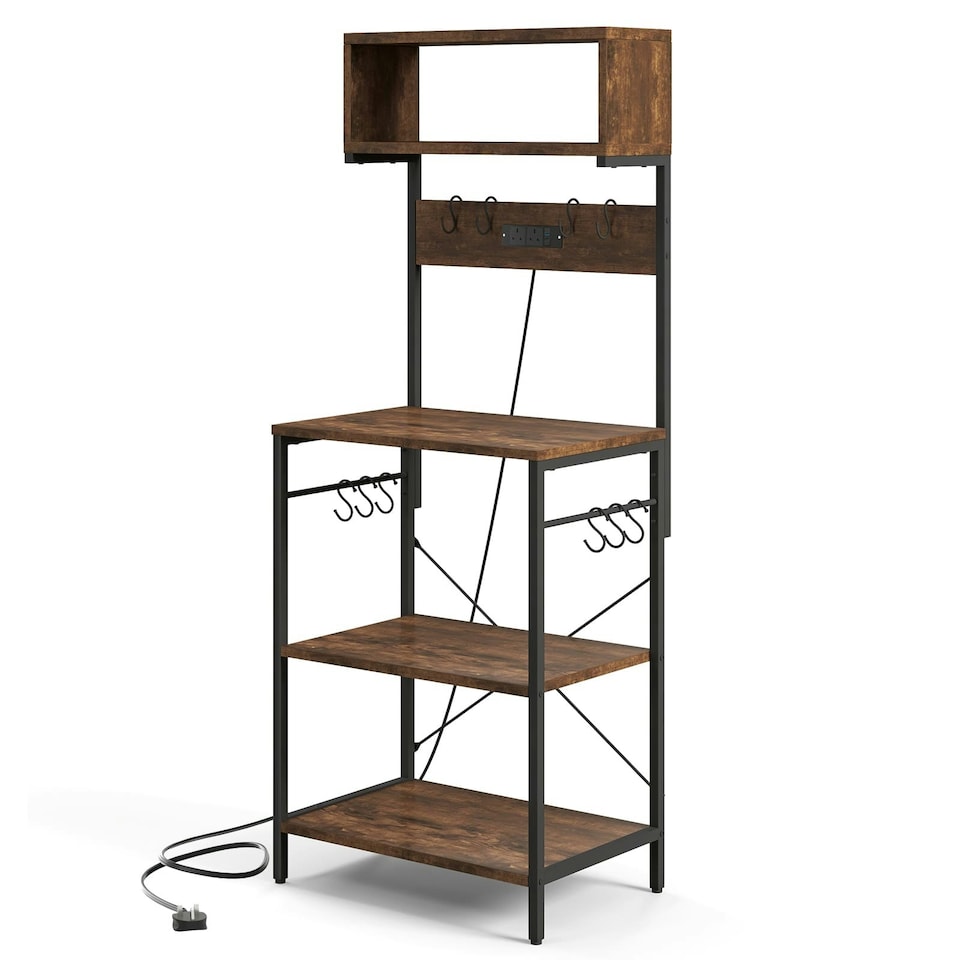 image 1 of COSTWAY Kitchen Bakers Rack Microwave Stand w/Power Outlet