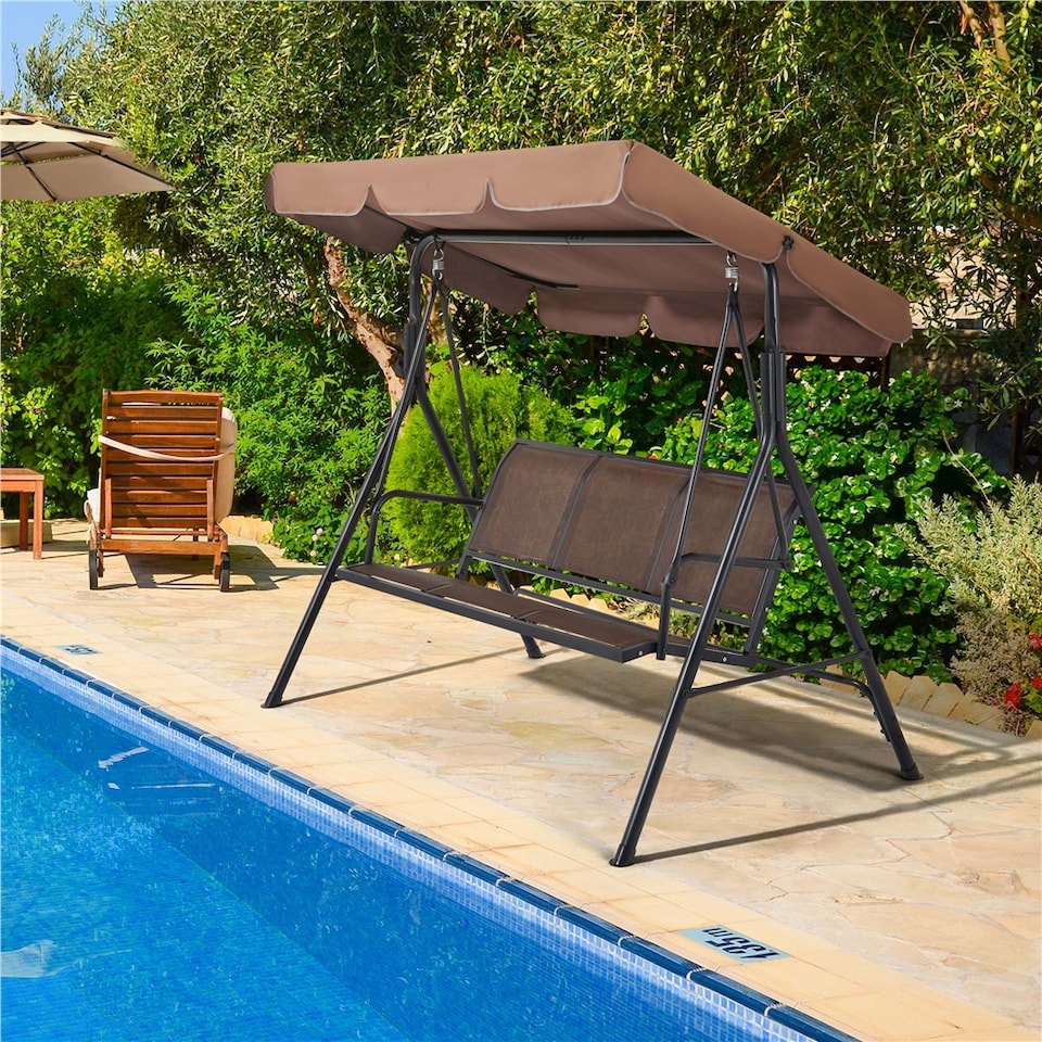 image 1 of Yaheetech 3-Seat Outdoor Patio Swing Chair-Dark Brown | Brown | Dark Brown | 170 cm L × 109 cm W × 153 cm H | 1