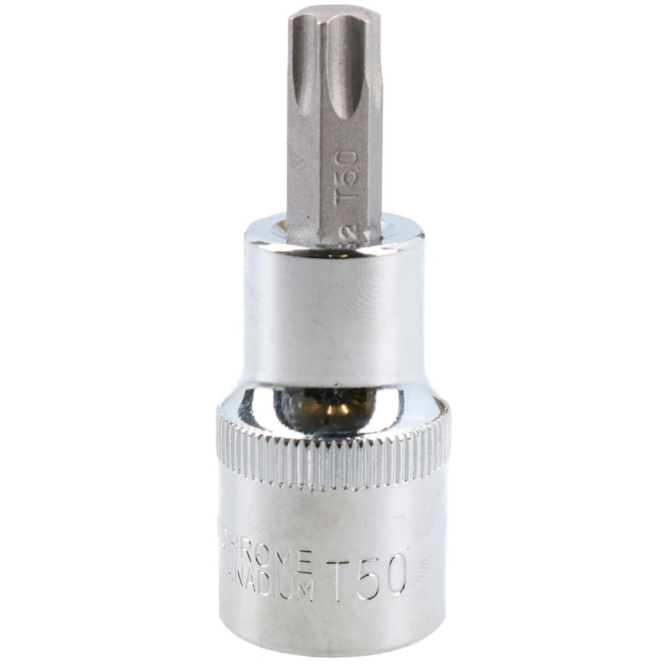 image 1 of T50 Male Torx Bit Star Socket 1/2" Drive Standard Internal Chrome Vanadium Steel