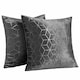 image 1 of OHS 2 x Crushed Velvet Metallic Geo Print Cushion Covers, 45x45cm - Charcoal