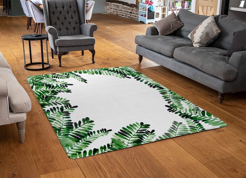 image 1 of Green Botanical Leaves Designer Rug | Multi
