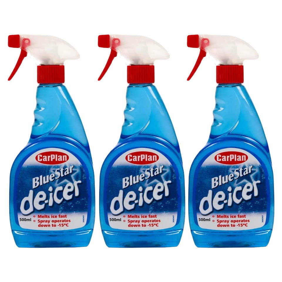 image 1 of CarPlan Blue Star De-Icer Trigger Spray 500ml x3 Winter Treatment 1.5L Ice Melt