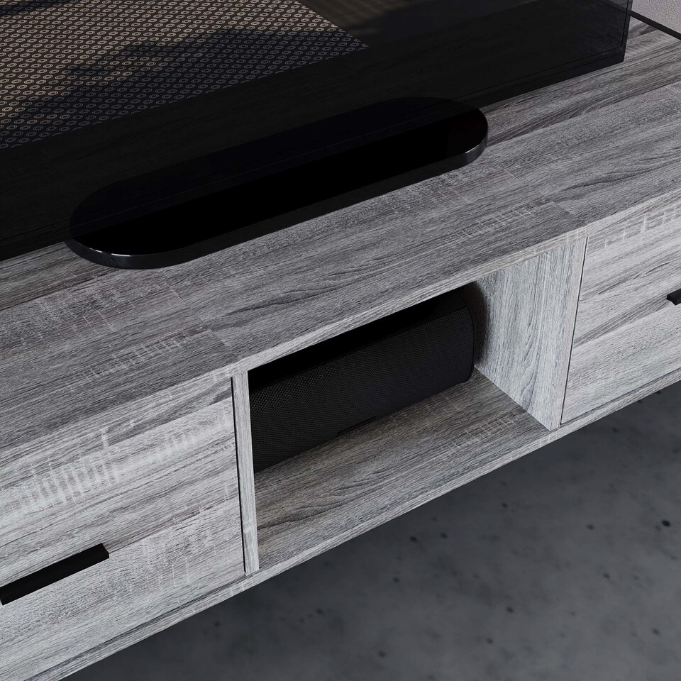 image 1 of Vida Designs Brooklyn 2 Drawer TV Unit Industrial Entertainment Storaeg, Grey | Grey | 1