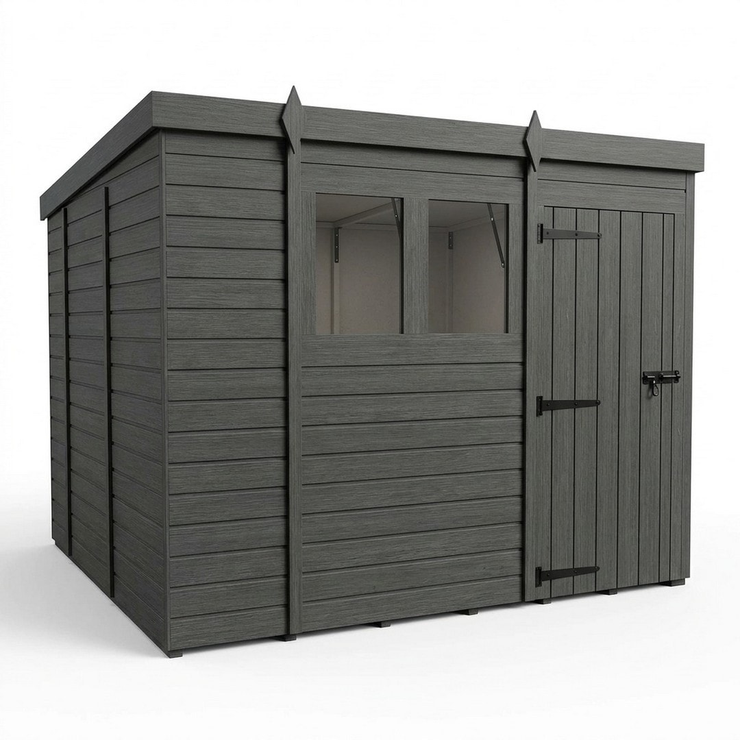9ft x 10ft Composite Pent Garden Shed Single Door With Windows - Composite - L274 x W305 x H210 cm - Grey
