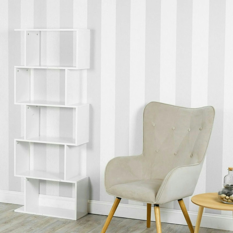 image 1 of Alivio 5 Tier Wooden S-Shaped Bookcase Living Room Modern Display Shelves Storage