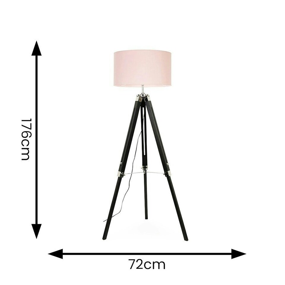 image 1 of ValueLights Clipper Black Tripod Floor Lamp Large Pink Shade