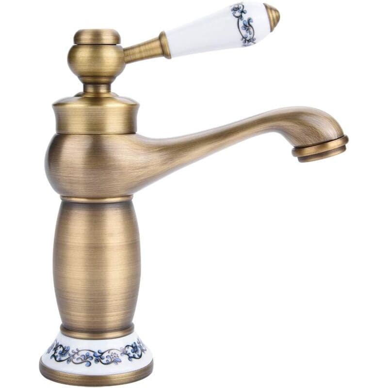 Antique ceramic brass bathroom sink faucet blue and white porcelain long neck vintage faucet mixer tap kitchen sink cold/hot water