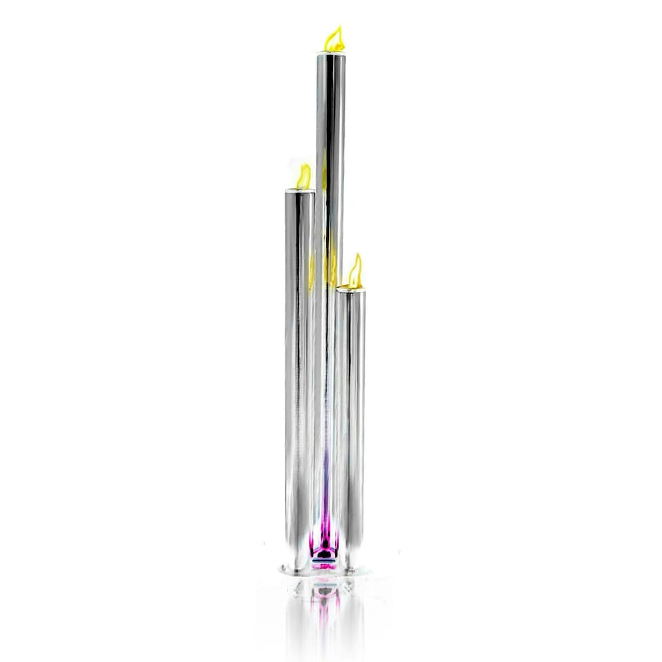 image 1 of Primrose Kohala 3 Stainless Steel Tubes Fire Water Feature with LEDs 135cm