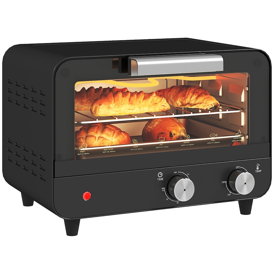 image 1 of HOMCOM Small Toaster Oven, 12L Mini Countertop Oven with Glass Door, Black