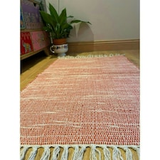 Hush Hand Loomed Soft Rug in Muted Colours - Cotton - L60 x W210 cm - Rust Red Multi