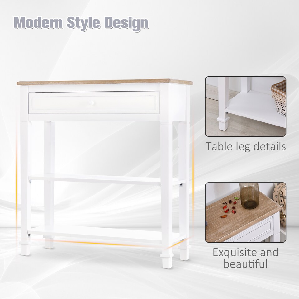 image 1 of HOMCOM 80x75cm Console Table w/ Drawer 2 Shelves Worktop Handle Retro White