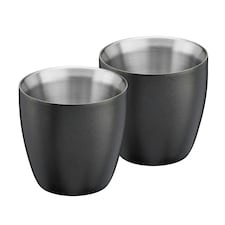 Set of 2 Stainless Steel Espresso Coffee Cups – 90ml Double Wall Insulated Mini Drinking Mugs Black