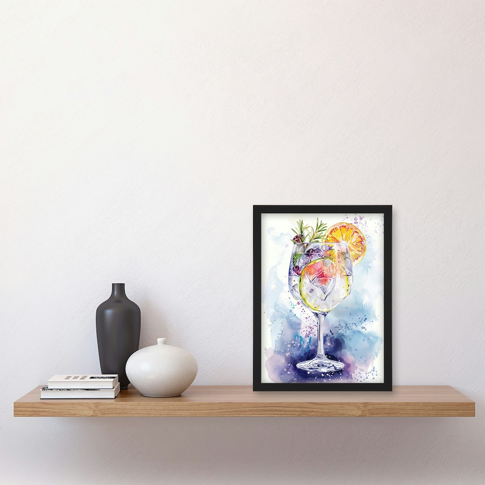 image 1 of Sloe Gin Tonic Fruit Cocktail Modern Kitchen Bar Black Framed Wall Art Print A4