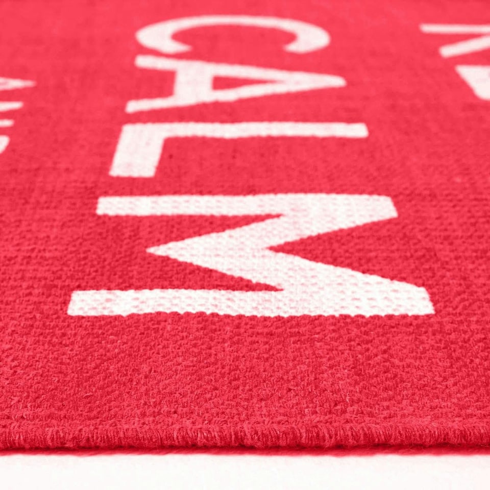 image 1 of Homescapes Keep Calm And Carry On Handwoven Cotton Rug in Cream & Red - 60 x 100 cm | Red | Cream & red