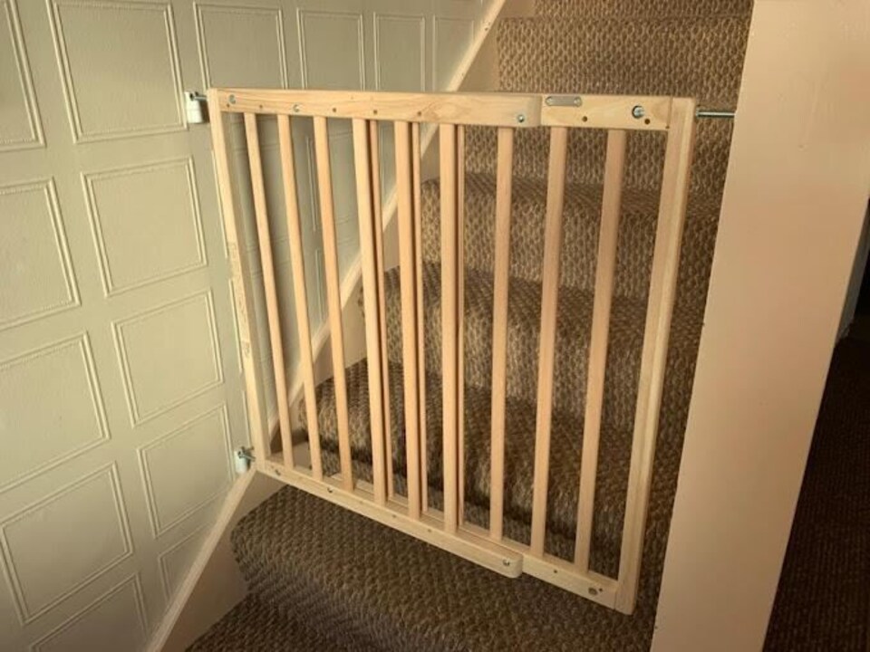 image 1 of Safetots Top of The Stairs Screw Fitted Stair Gate, Natural Wooden, 63.5cm - 105.5cm, Wood Baby Gate, Safety Gate | Cream | 1