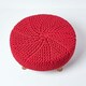 image 3 of Homescapes Red Round Cotton Knitted Footstool on Legs | Red | 62 x 62 x 30 cm