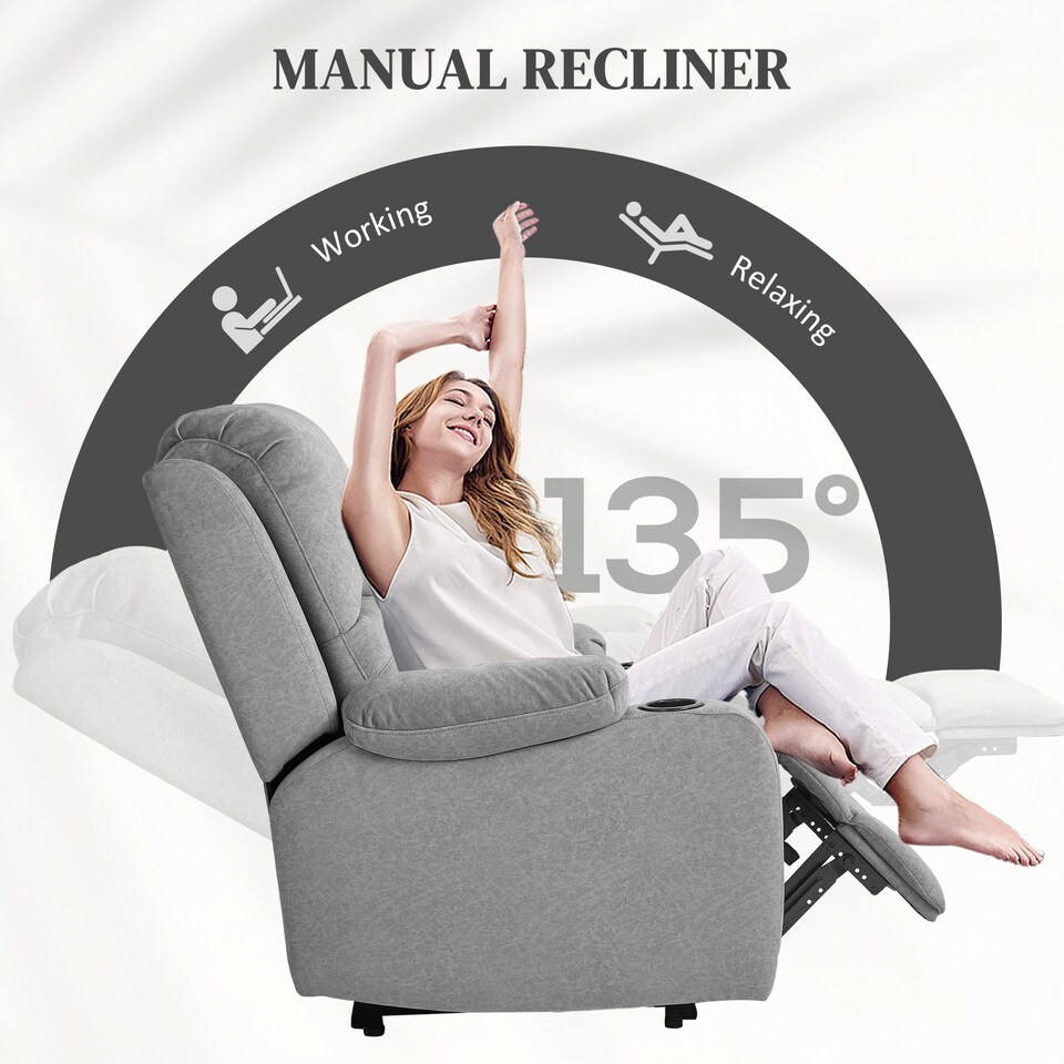 image 1 of HOMCOM Recliner Armchair for Living Room, Recliner Chair with Cup Holder Grey