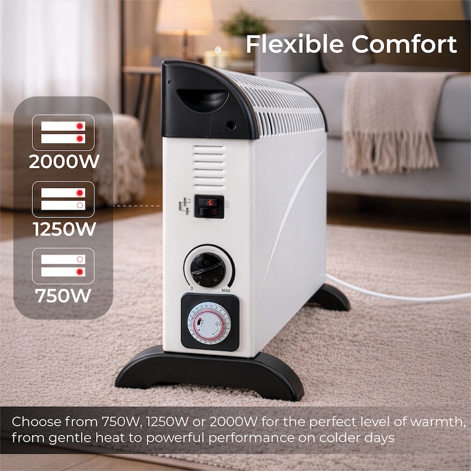 image 1 of Prem-I-Air 2kW Convector Heater with 3 Heat Settings, 24-Hour Timer & Stat White