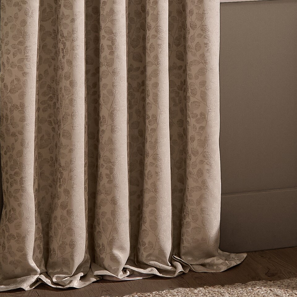 image 1 of Wylder Grace Leaf Jacquard Fully Lined Pencil Pleat Curtain Pair, Taupe, (W) 168 x (D) 137cm | Cream | Taupe | 1