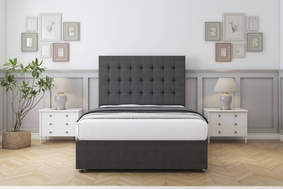 image 1 of Sloomy Alabama Graphite Dumfries Divan Bed Base 2 Drawers Same Side With 26 Inch Strutted Headboard | Grey | Graphite | Small Single | 1