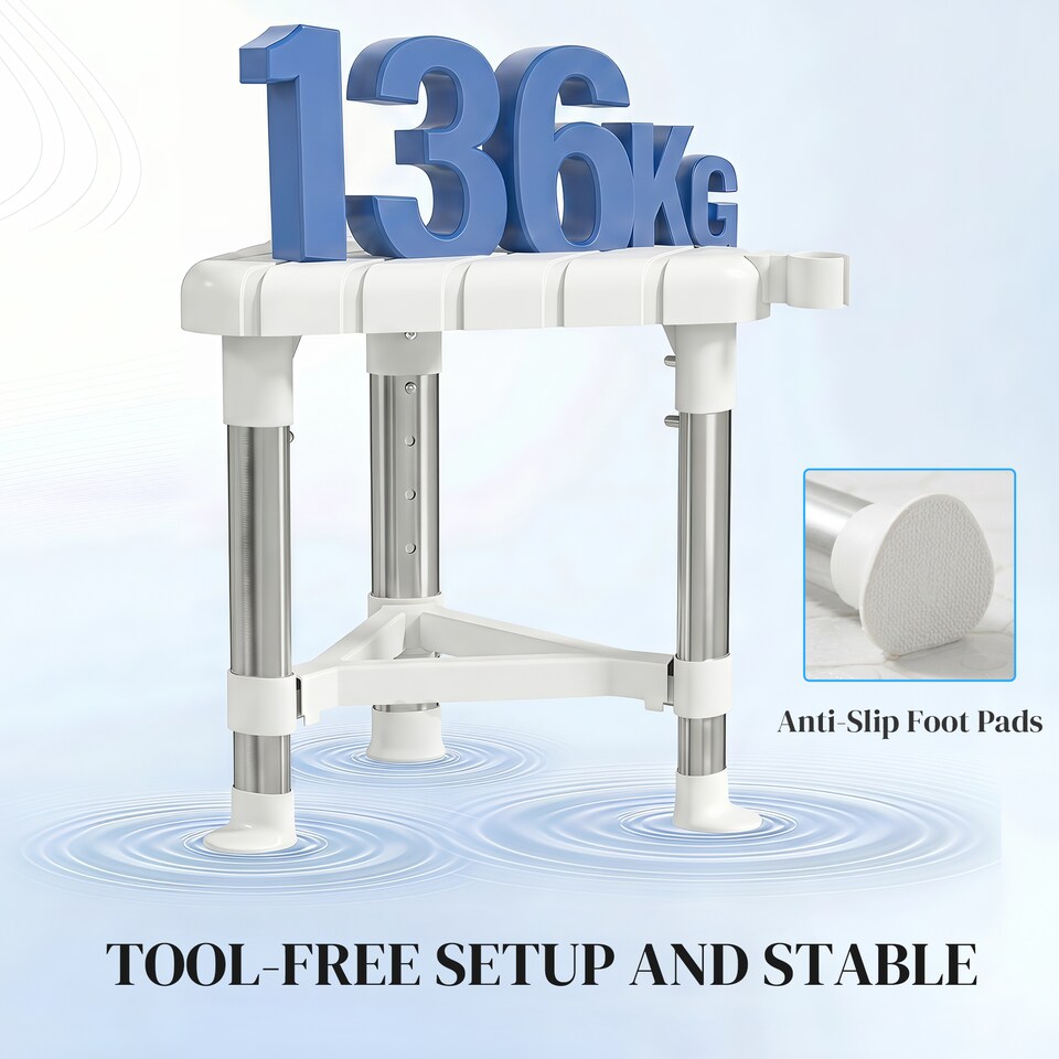 image 1 of HOMCOM Shower Stool with Storage Shelf and HDPE Seat, White