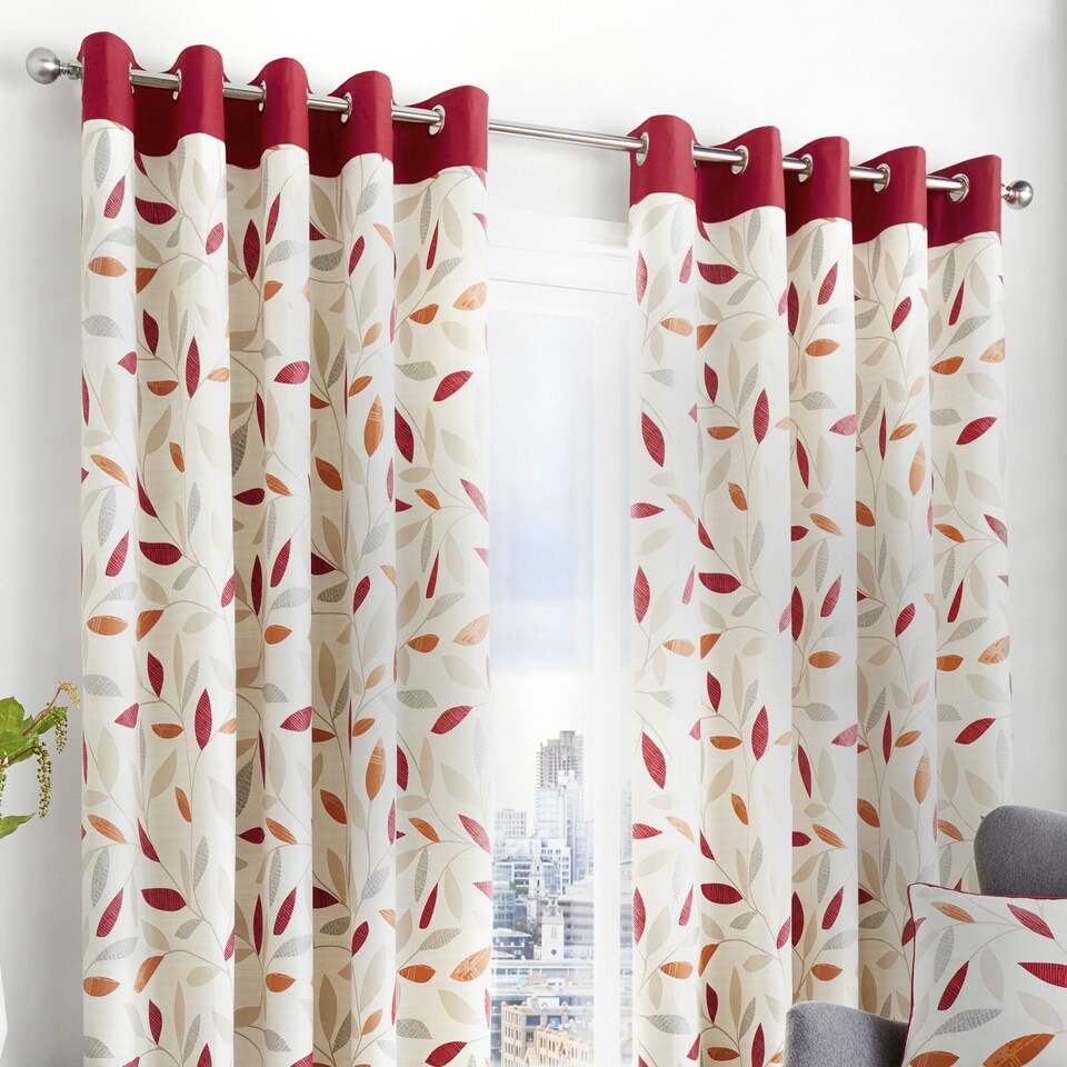 image 1 of Fusion Beechwood Eyelet Curtains Red