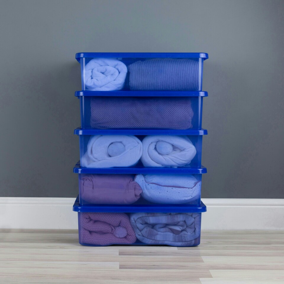 image 1 of Wham Crystal 5 x 32L Stackable Plastic Storage Boxes with Lids Clear