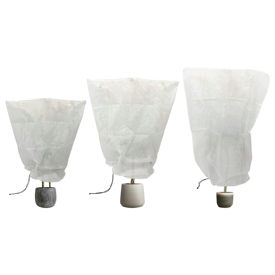 image 1 of Harbour Housewares 3pc Plant Fleece Frost Protection Cover Set with Drawstring - 3 Sizes White