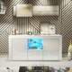 image 4 of White TV Unit 145cm Gloss Doors Free LED Modern Media Cabinet White