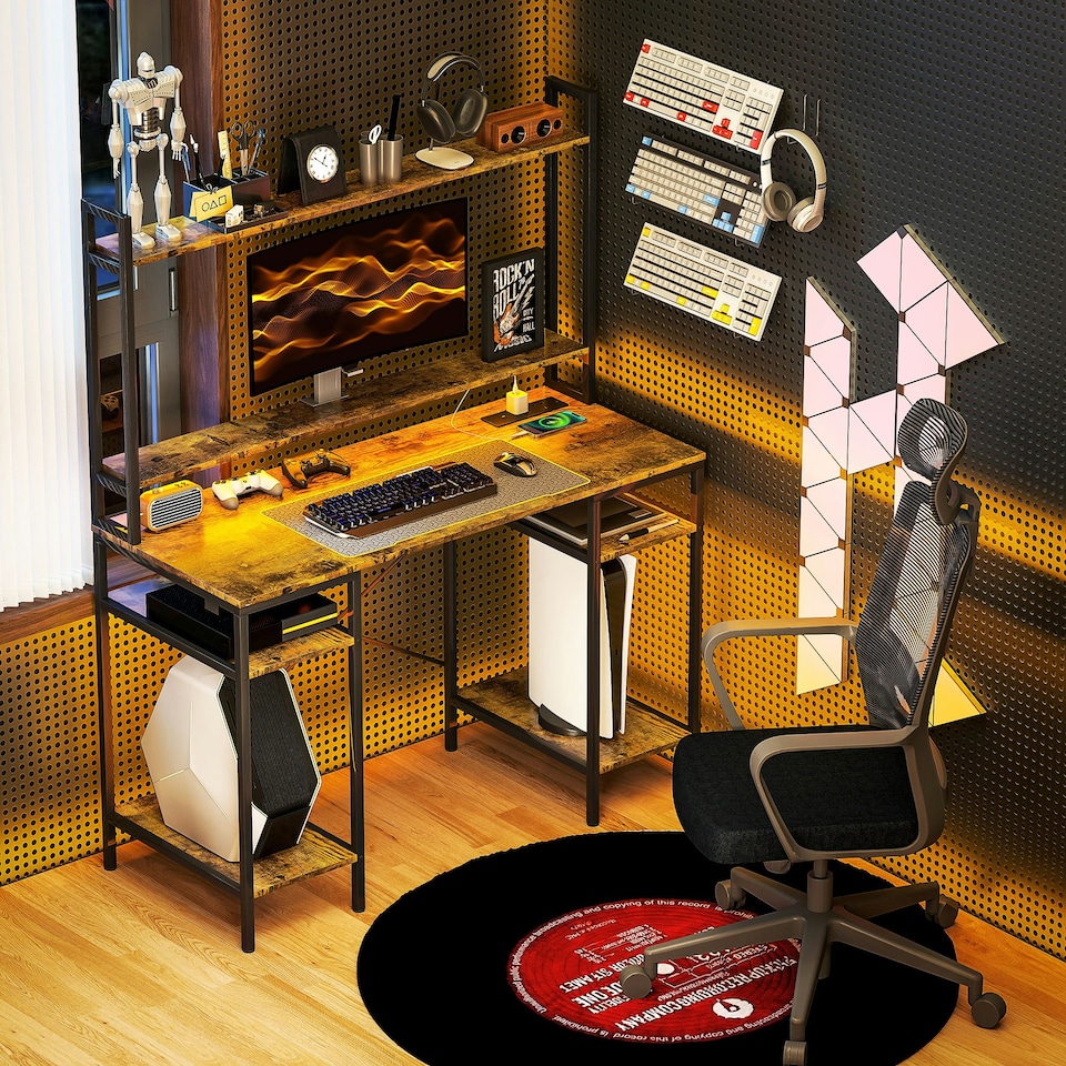 image 1 of HOMCOM Computer Desk Home Office Desk with Monitor Stand | Black | 120W x 50D x 146Hcm