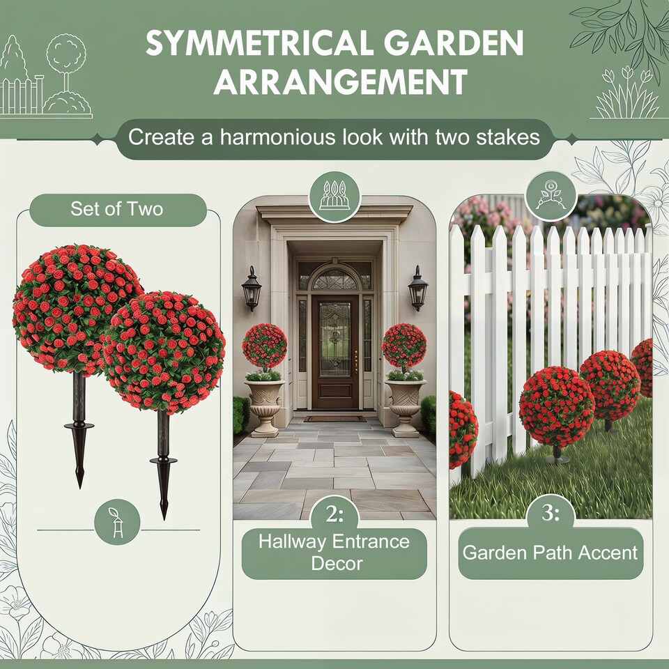 image 1 of HOMCOM Artificial Rose Topiary, UV Resistant, 2-Pack, 55 cm