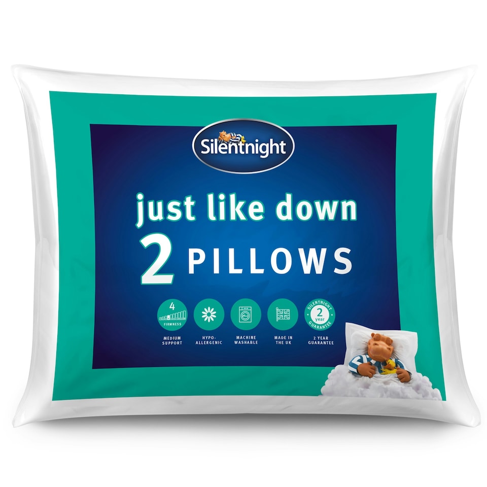 image 1 of Silentnight Just Like Down Bed Pillows, Hypoallergenic, Made in the UK, 2 Pack