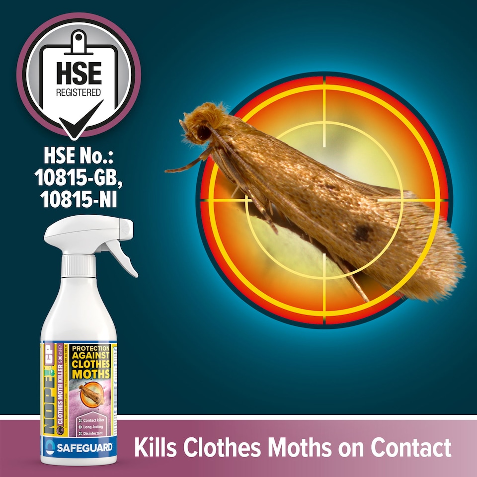 image 1 of NOPE CP Moth Killer Spray (500ml) Fast acting, Odourless, Long-lasting Moth Repellent for Home, Clothes, Wardrobe, Room, Carpets