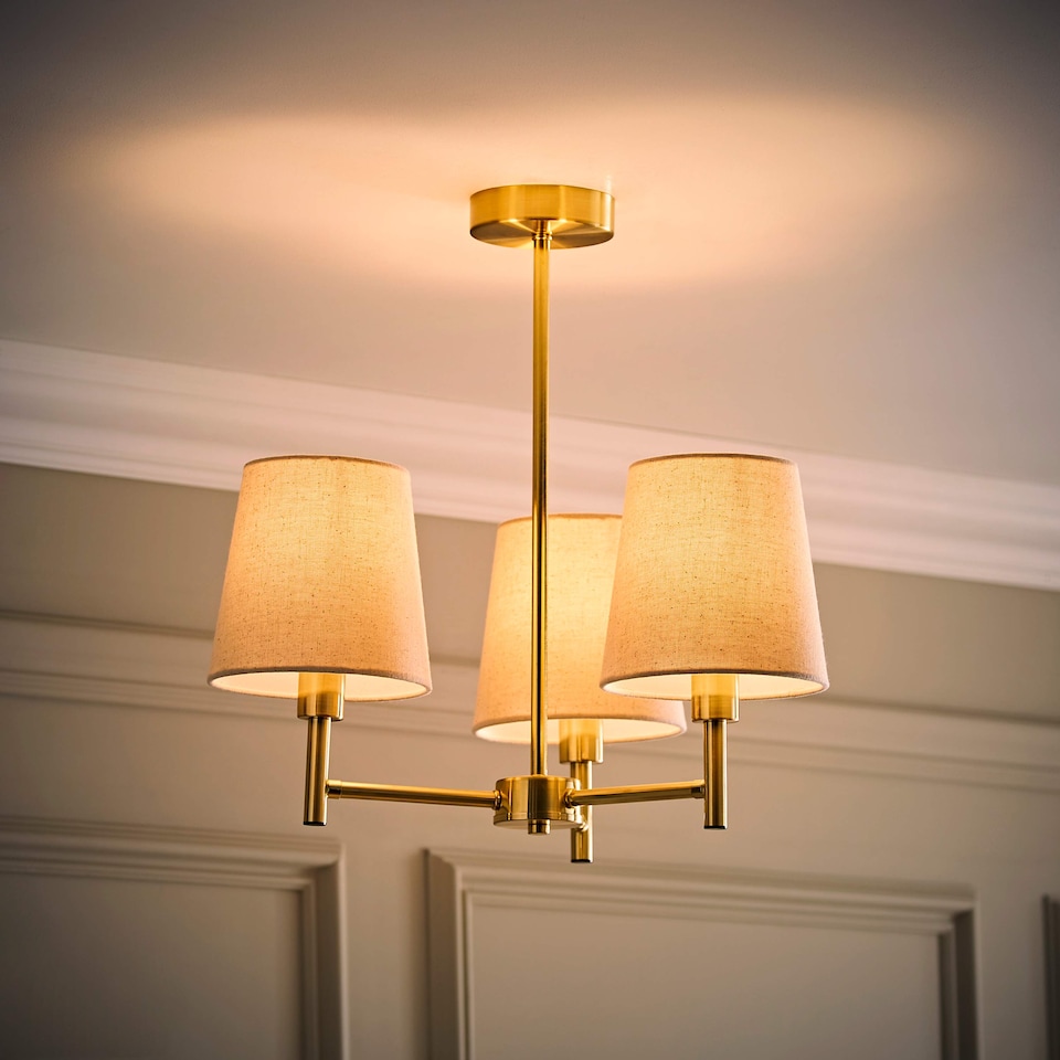 image 1 of ValueLights Kincaid 3 Arm Gold Chandelier Ceiling Light Taper Shades and Bulbs