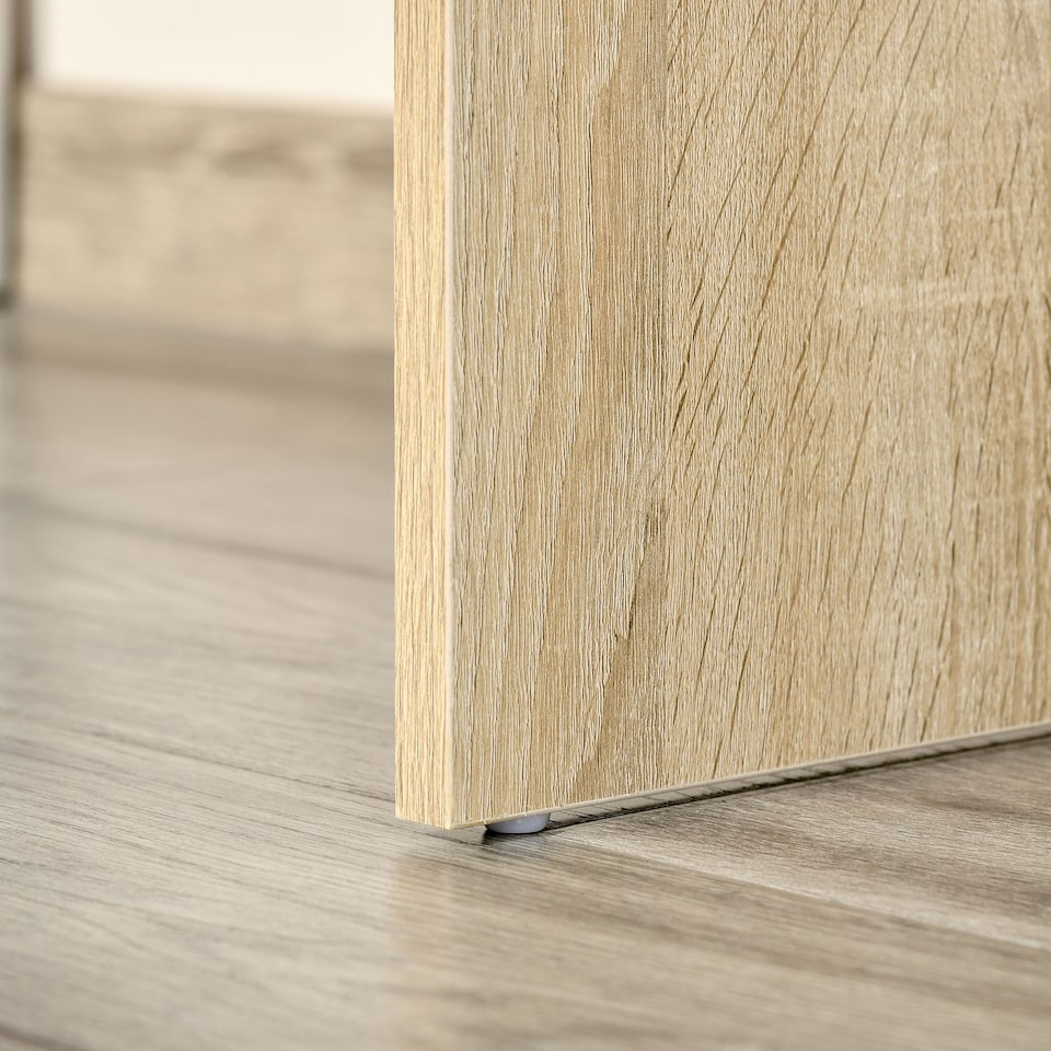 image 1 of HOMCOM L-Shaped Desk, Corner Computer Desk with Storage Drawer, Adjustable Shelf, Cabinet for Home Office and Study, 120 x 92 x 75cm, Oak and White