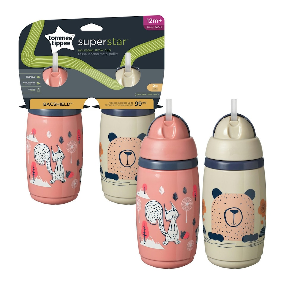 image 1 of Tommee Tippee Superstar Insulated Straw Cup for Toddlers, 2 pack