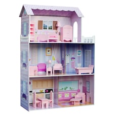 Teamson Kids Wooden Dreamland 3 Storey Doll House for 12" Dolls, Dollhouse