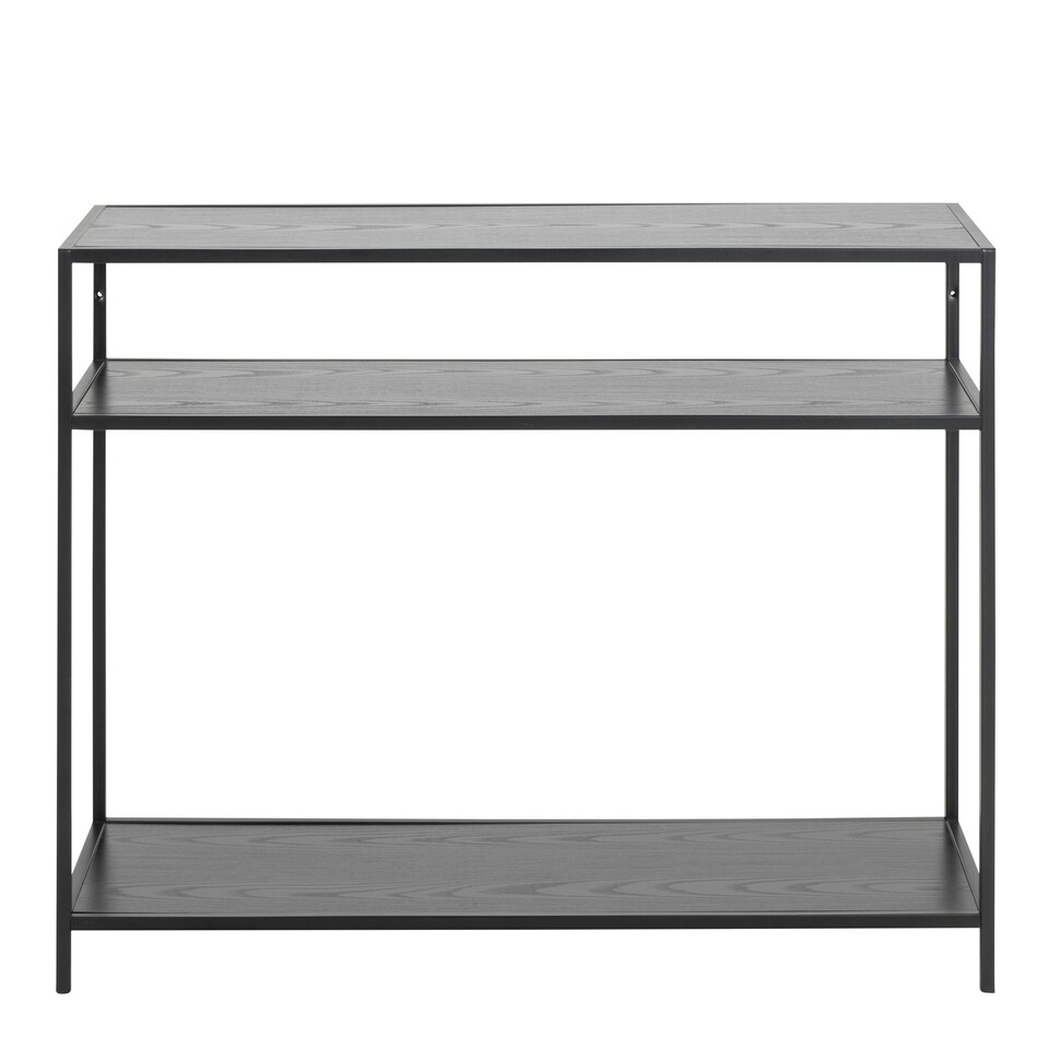image 1 of Seaford Console Table with 2 Shelves in Black and Oak