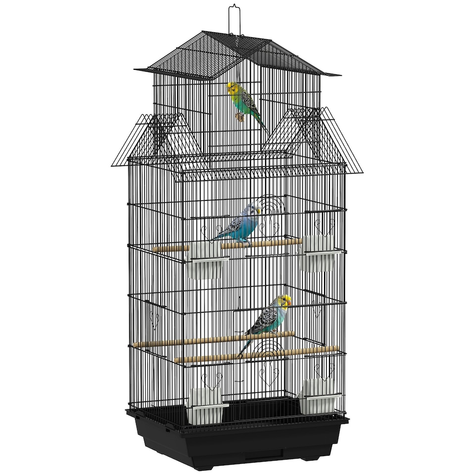 image 1 of PawHut Bird Cage Budgie Cage with Slide Tray Handle for Finch Canary 43 x 32.5 x 104cm, Black