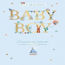 Words 'n' Wishes Traditional Birth Card for a Boy, Welcome Baby Boy Card, Multi-Coloured 23.5 x 16.5 cms