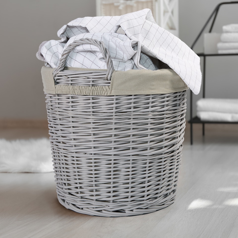 image 1 of Wickerfield Round Wicker Laundry and Storage Basket with Handles and Removable Liner
