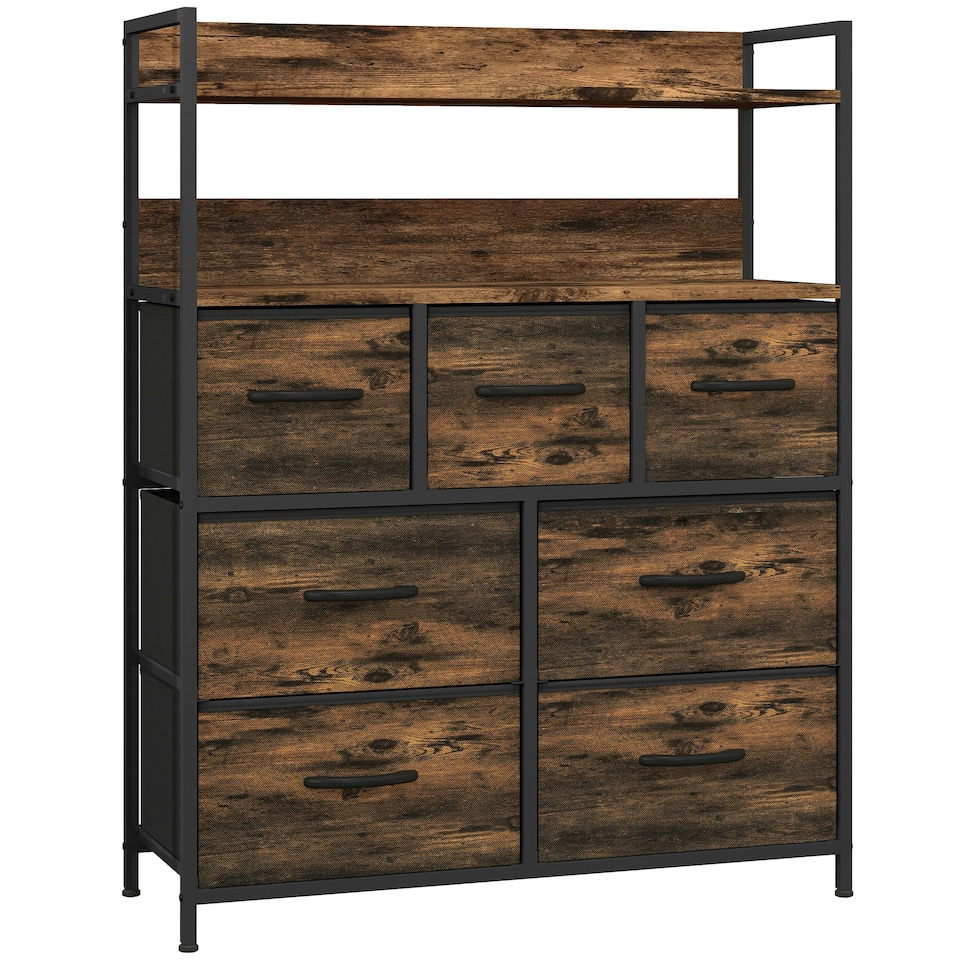 image 1 of HOMCOM Bedroom Chest of Drawers 7 Drawer Dresser w/ Shelves, Grey Wood Effect