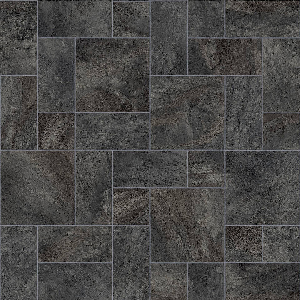 image 1 of Black Stone Effect Anti-Slip Vinyl Flooring For Kitchen, Bathroom, 3.8mm Thick