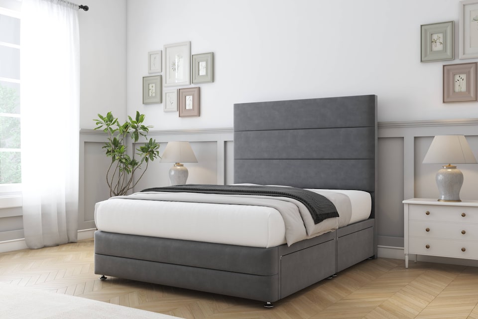 image 1 of Sloomy Monaco Armour Coniston Divan Bed With Mattress No Drawers With 26" Strutted Headboard & 12" Matching Footboard 6' Super King | Grey | Armour | Super King | 1