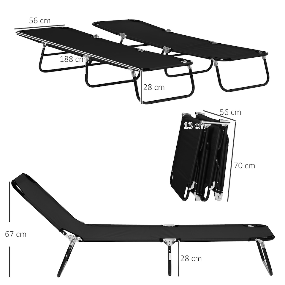 image 1 of Outsunny Folding Sun Loungers Set of 2 with Adjustable Backrest, Black