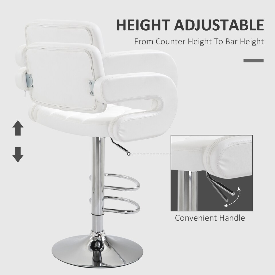image 1 of HOMCOM Adjustable Height Barstool Steel Pole PU Leather, White